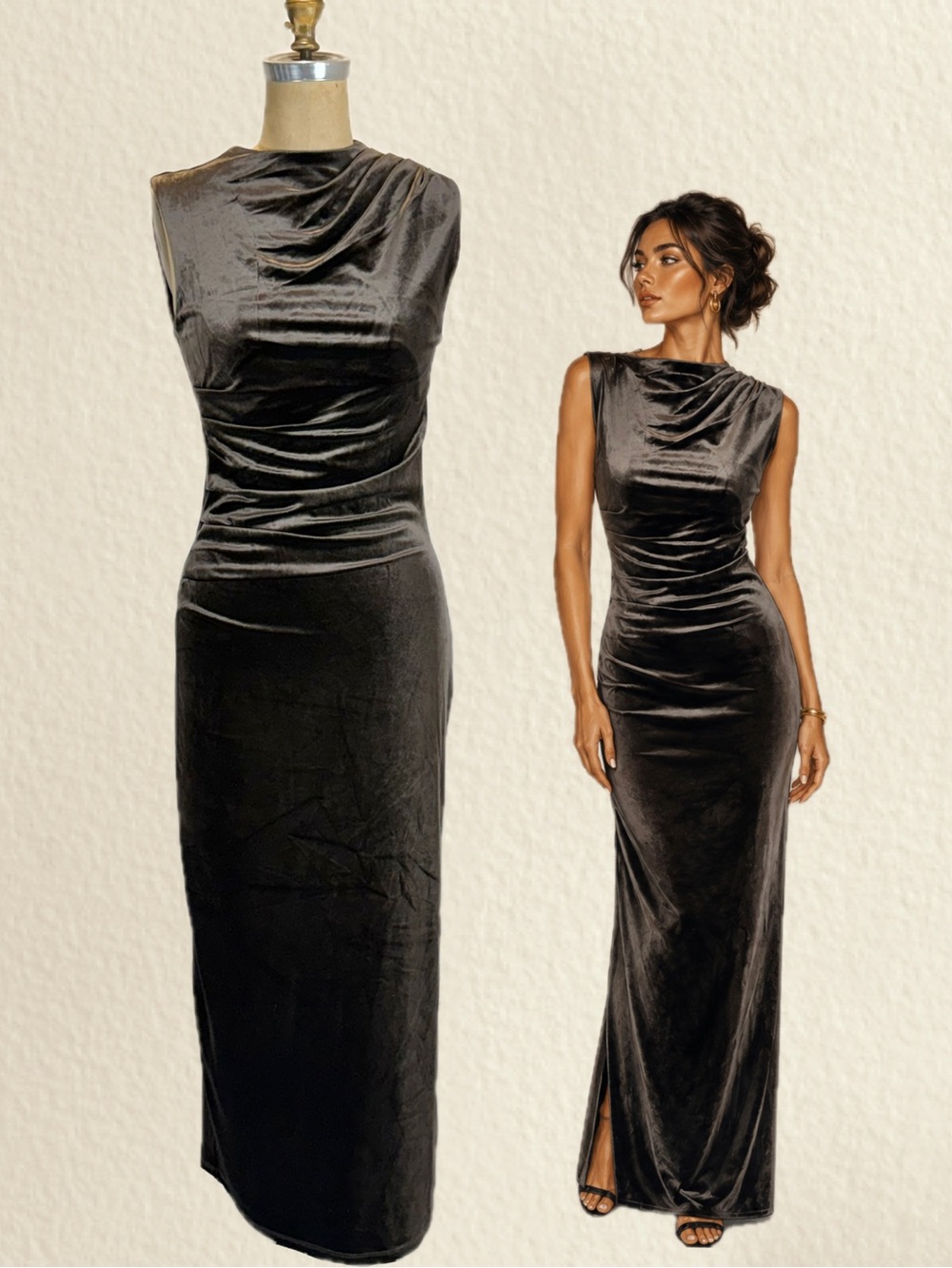 Divided H&M chocolate brown slinky bodycon dress long maxi sleeveless ruched new